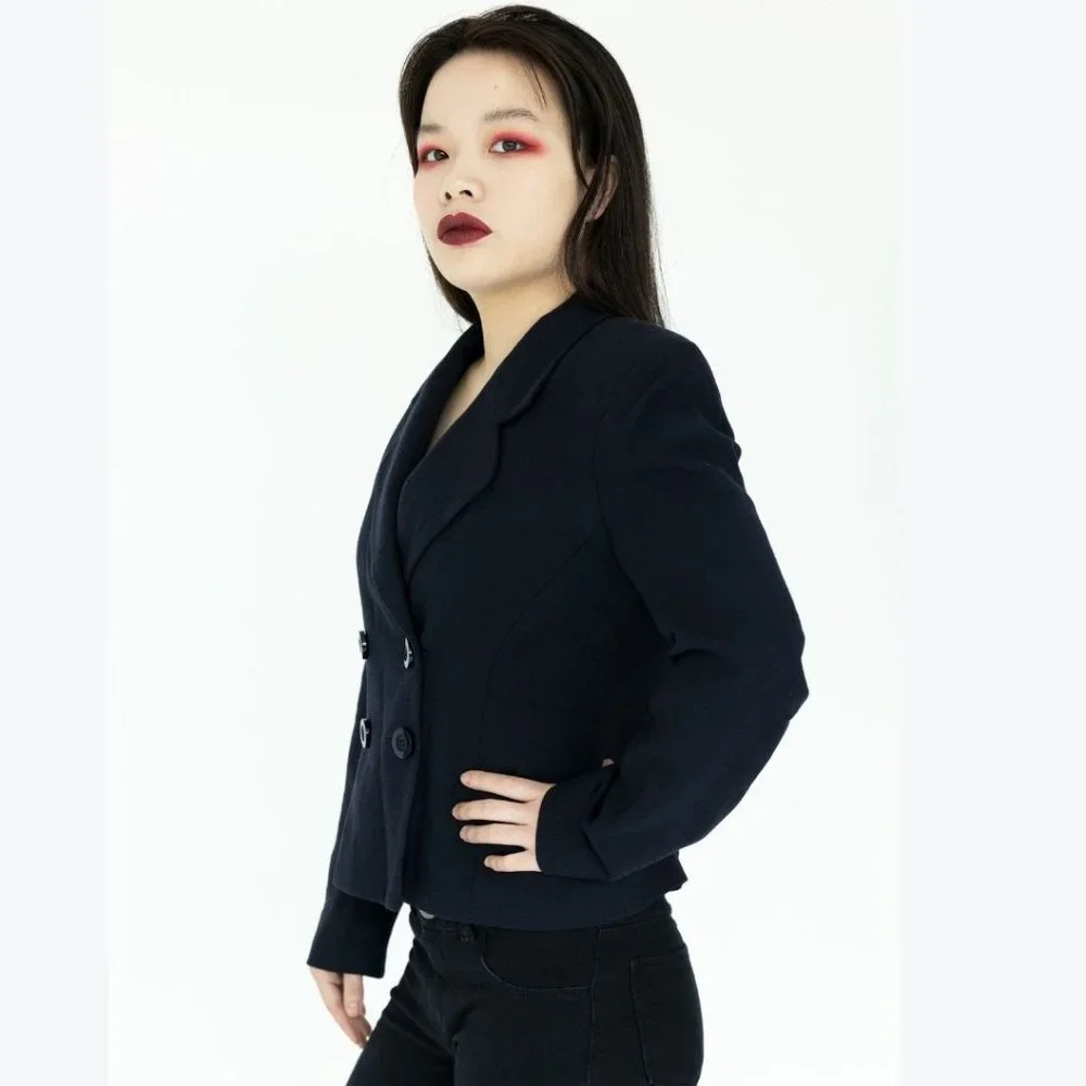 CHRISTIAN DIOR Vintage Navy Double Breasted Wool Blazer